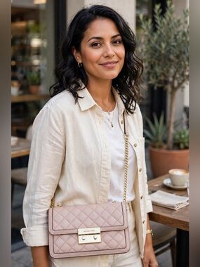 Michael Kors Quilted Leather Sloan Small Messenger Crossbody Bag w/ gold chain